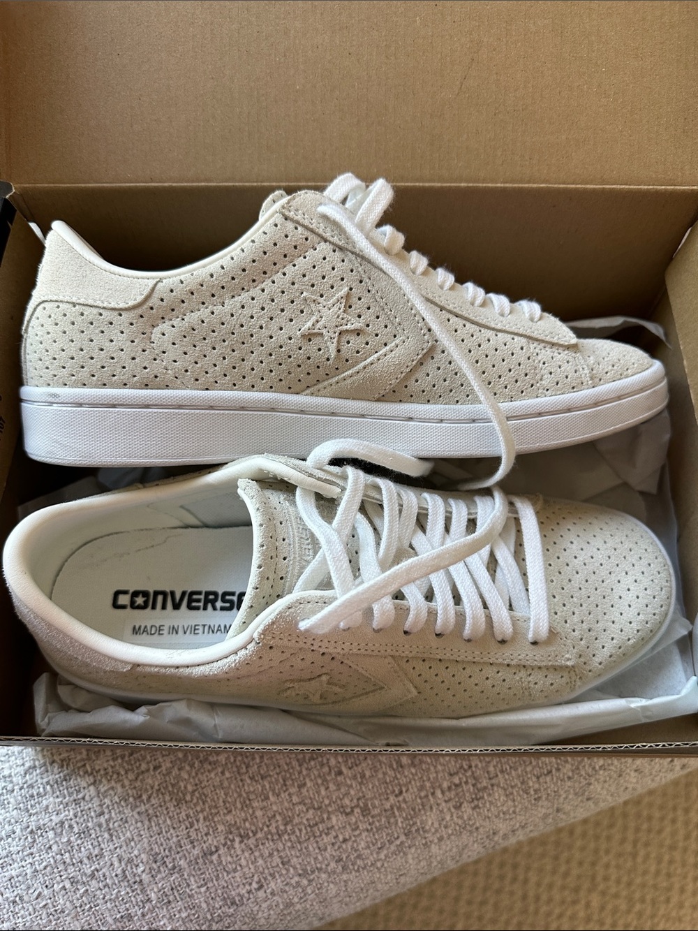Converse Perforated Suede Low Top Sneakers in Off-White/Cream